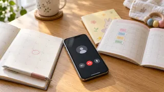 予防接種の予定を確認する手帳と接種記録、電話予約中のスマートフォンを並べたイメージ